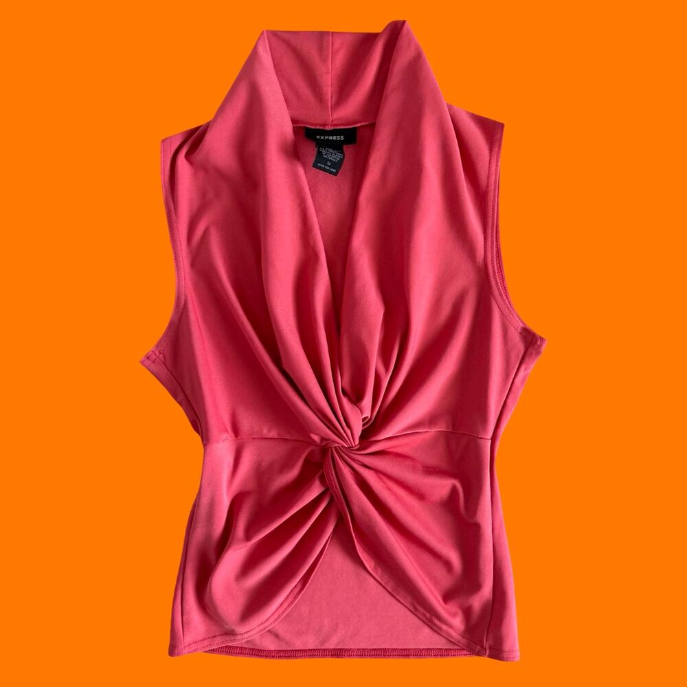 00's vintage coral twist front draped cowl neck y2k tank top SMALL express